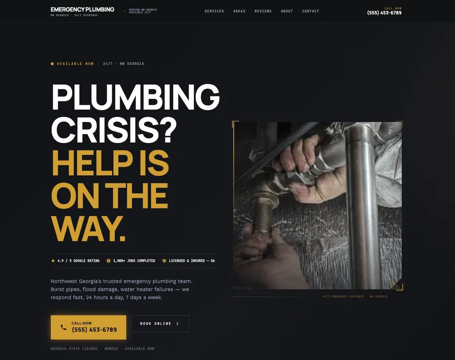 Emergency plumbing website built by Verse Tech - service area pages and click-to-call